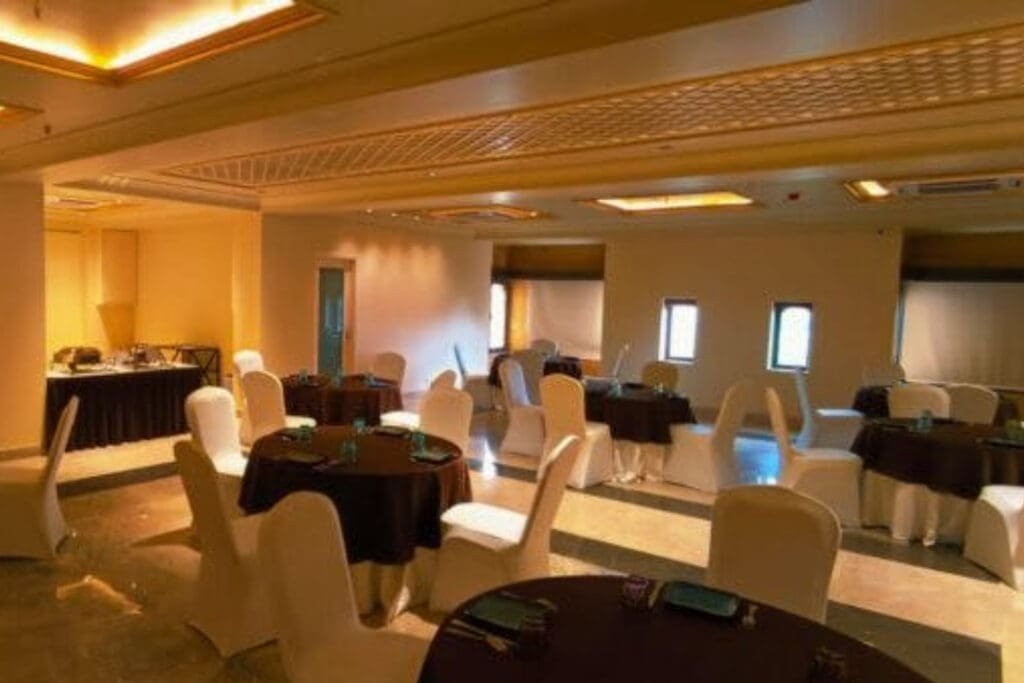 a room with tables and chairs
