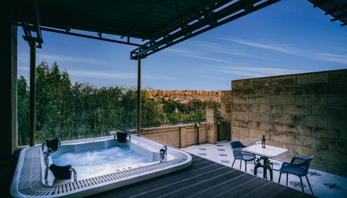 a hot tub on a patio