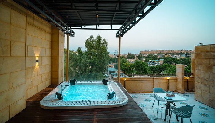 a hot tub on a patio